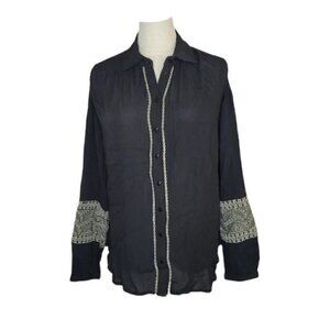 NWT Amuse Society Beach Vida Bling Jetset Woven Button Down Blouse Small